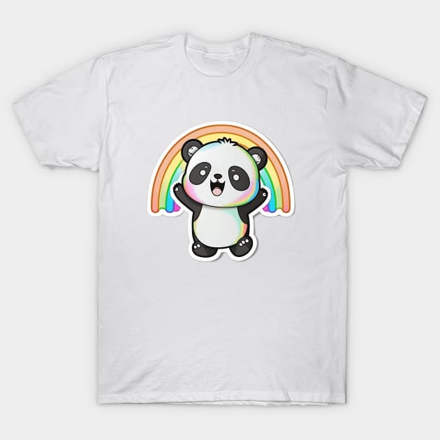 Cute Cartoon Panda Rainbow Colourful Funny Kawaii T-Shirt by kiddo200